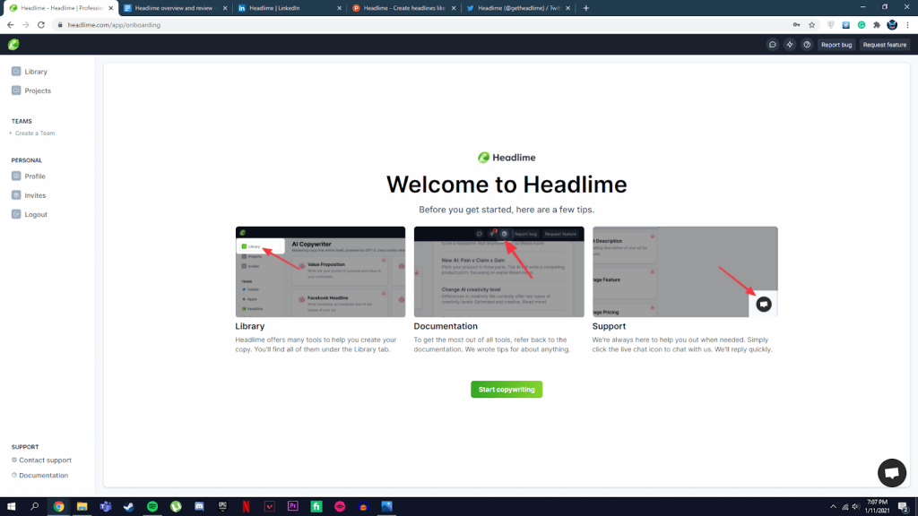 headlime welcome page